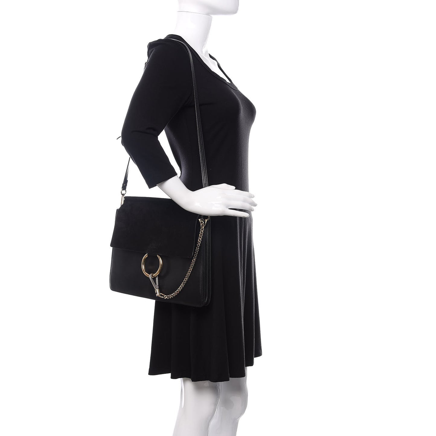 Suede Calfskin Medium Faye Shoulder Bag Black