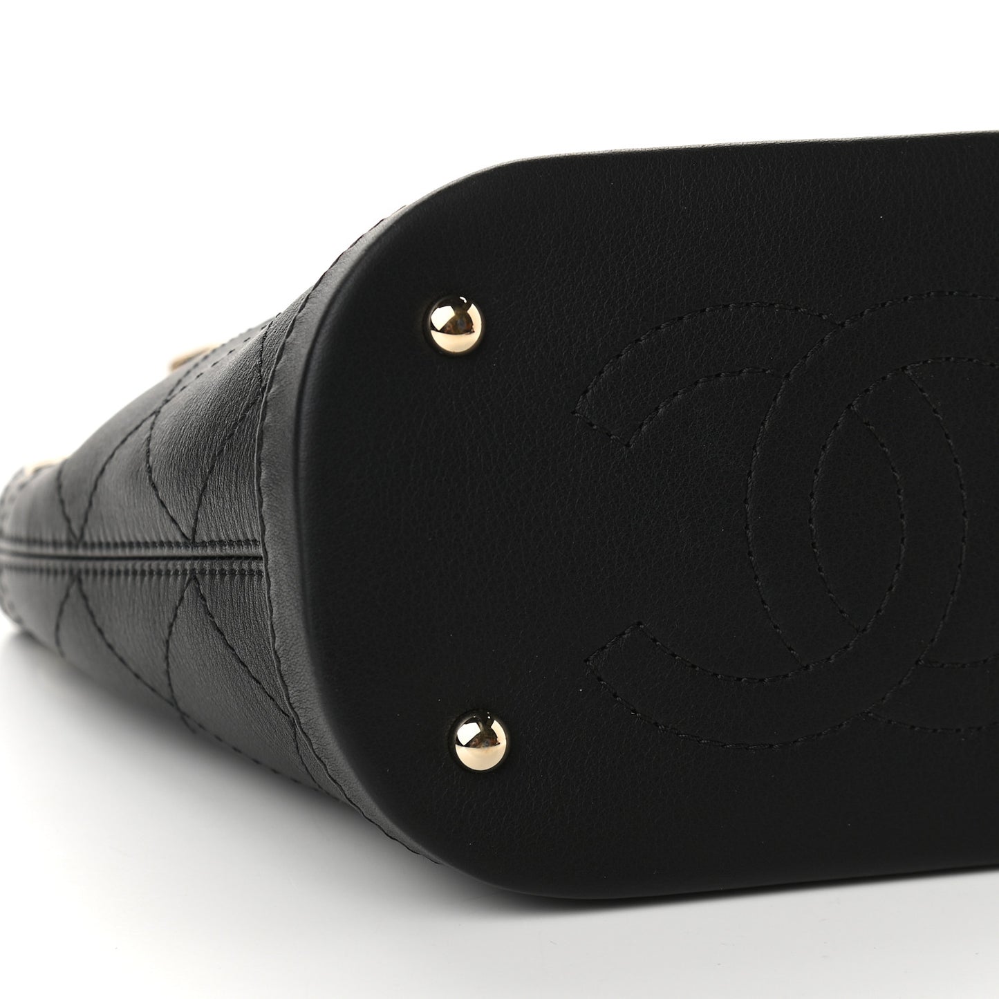 Calfskin Stitched Chain Bucket Bag Black