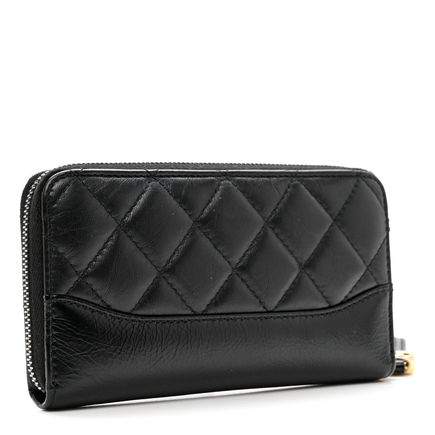 Aged Calfskin Quilted Small Gabrielle Zip Around Wallet Black