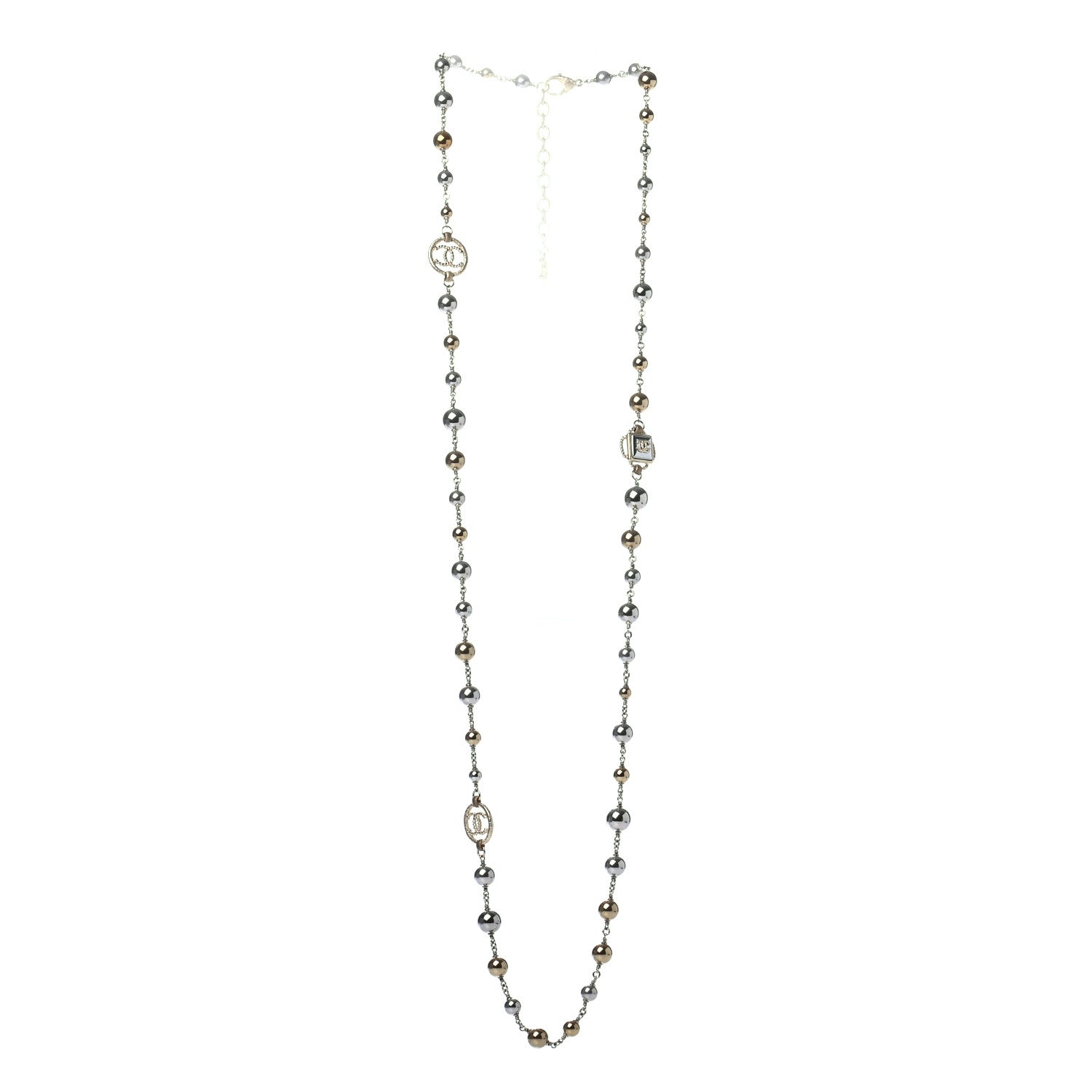 Chanel Pearl Bead Enamel CC Long Necklace Gold Silver 2 of 4