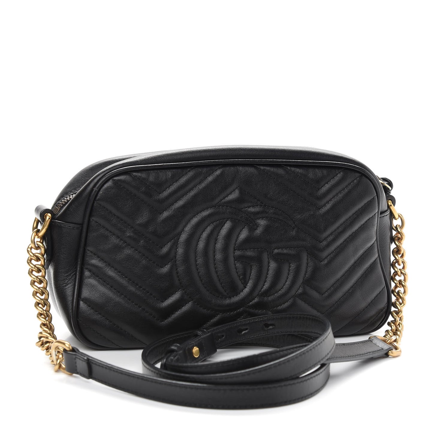 Calfskin Matelasse Small GG Marmont Chain Shoulder Bag Black