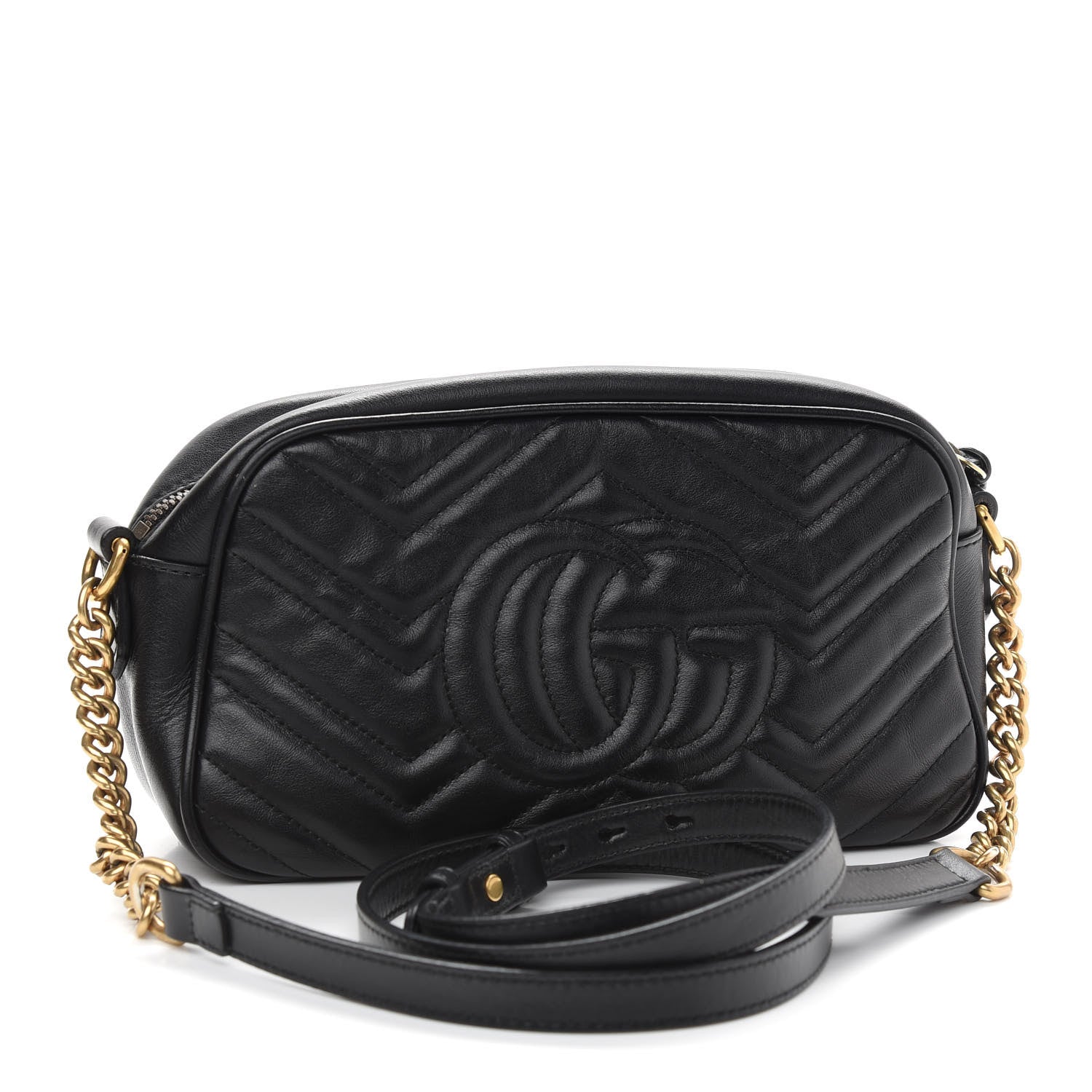 Gucci Calfskin Matelasse Small GG Marmont Chain Shoulder Bag Black 3 of 9