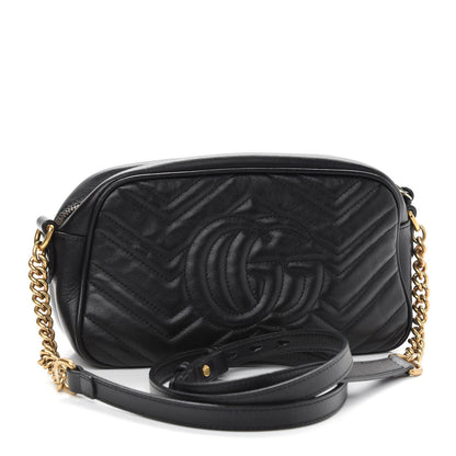 Gucci Calfskin Matelasse Small GG Marmont Chain Shoulder Bag Black 3 of 9