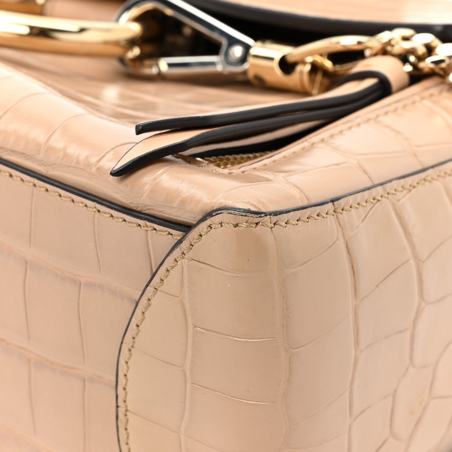 Calfskin Crocodile Embossed Small Faye Day Shoulder Bag Beige