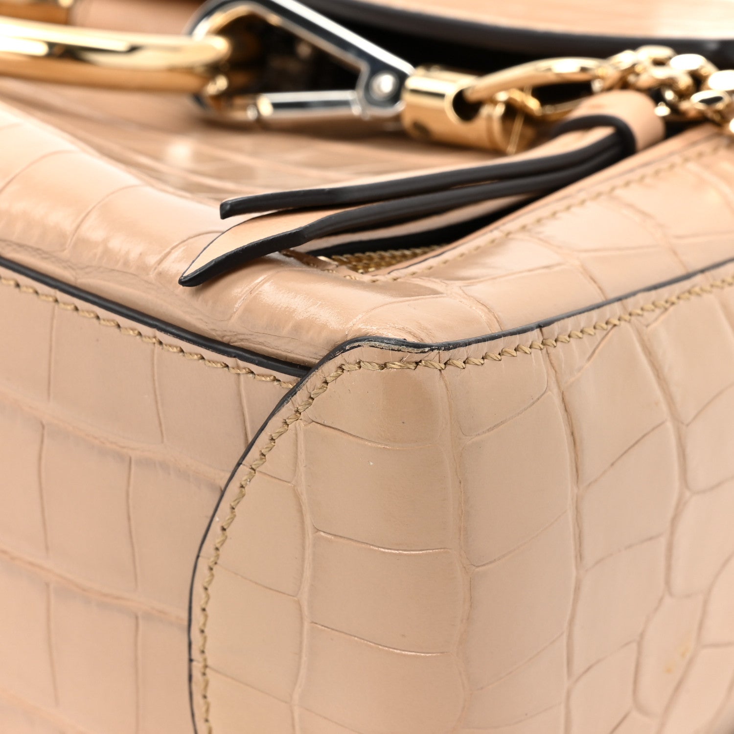 Chloe Calfskin Crocodile Embossed Small Faye Day Shoulder Bag Beige 10 of 12