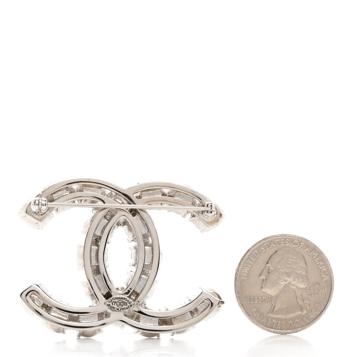 Crystal Pearl CC Dazzling Domino Brooch Black