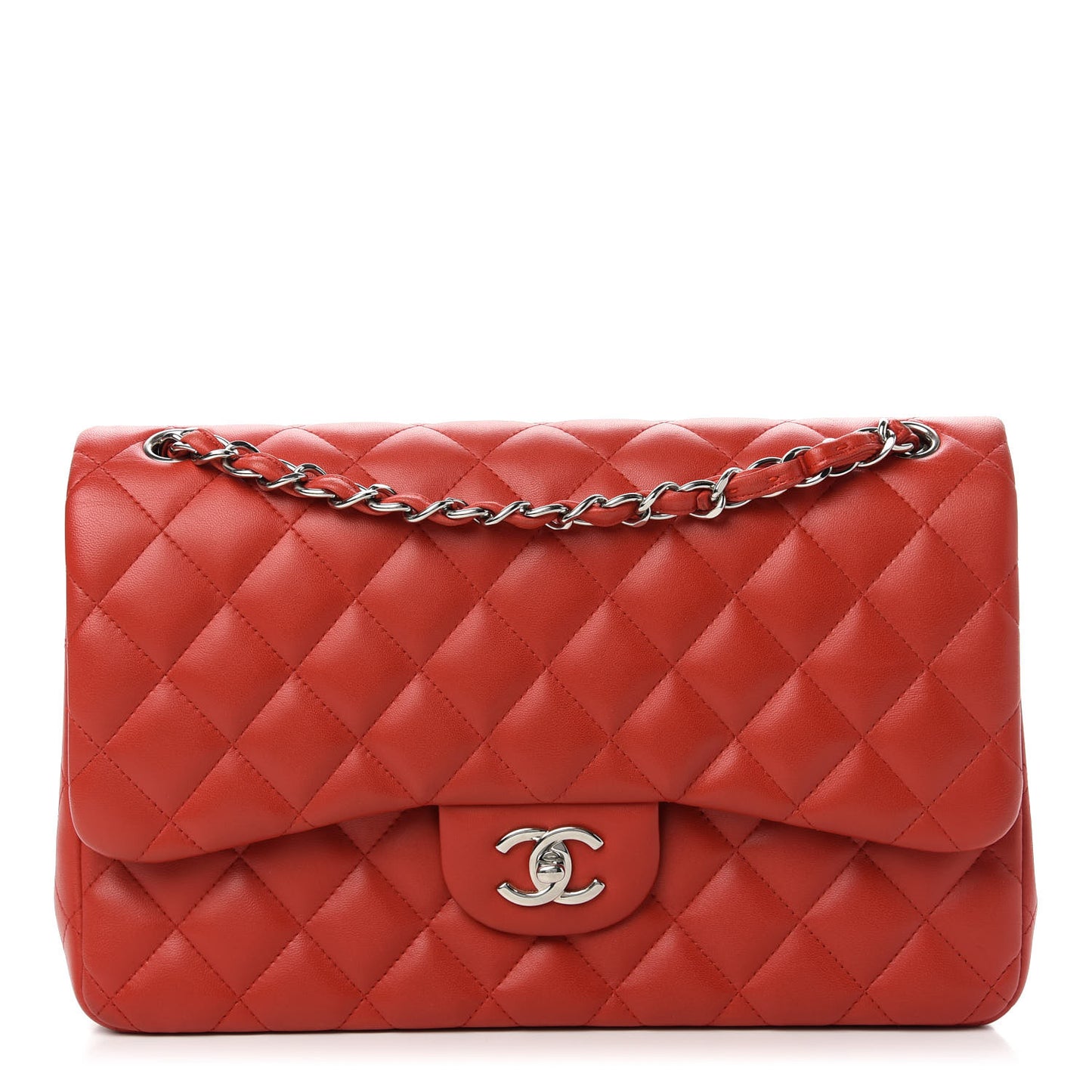 Lambskin Quilted Jumbo Double Flap Red