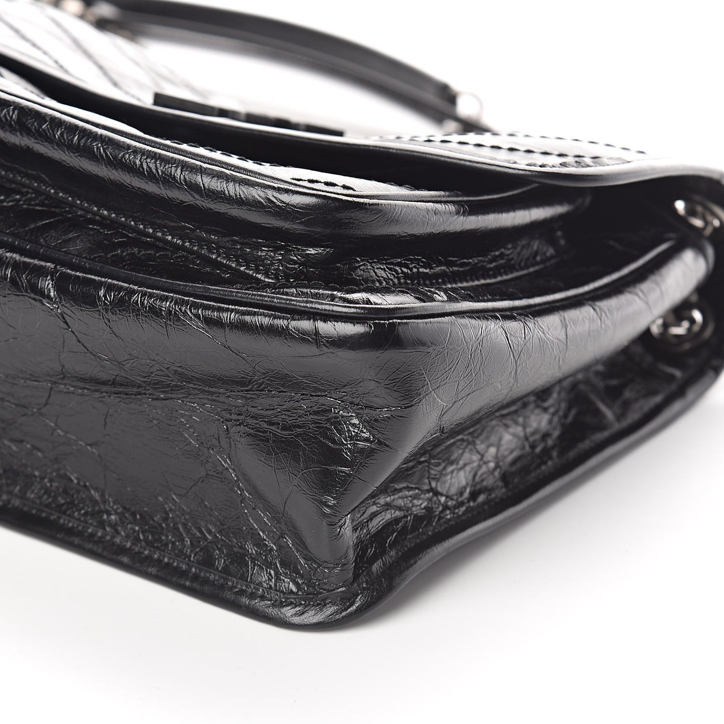 Crinkled Calfskin Matelasse Monogram Medium Niki Chain Satchel Black