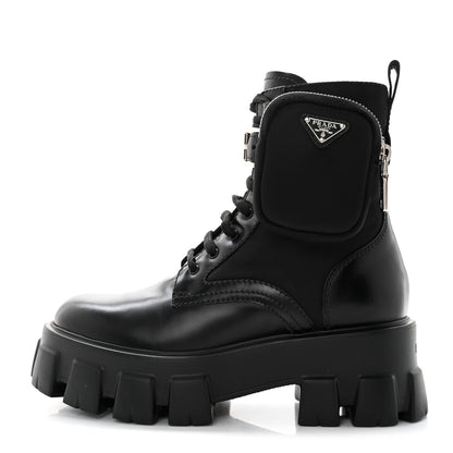 Prada Spazzolato Rois Nylon Metal Triangle Logo Monolith Pouch Pocket 55mm Boots 36.5 Black 1 of 8