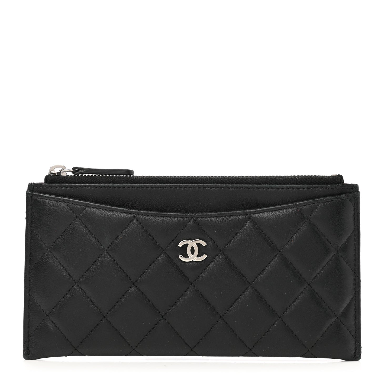 Lambskin Quilted Classic Zip Pouch Black