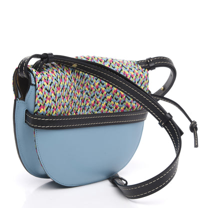 Loewe Calfskin Woven Raffia Small Gate Crossbody Bag Light Blue 3 of 9