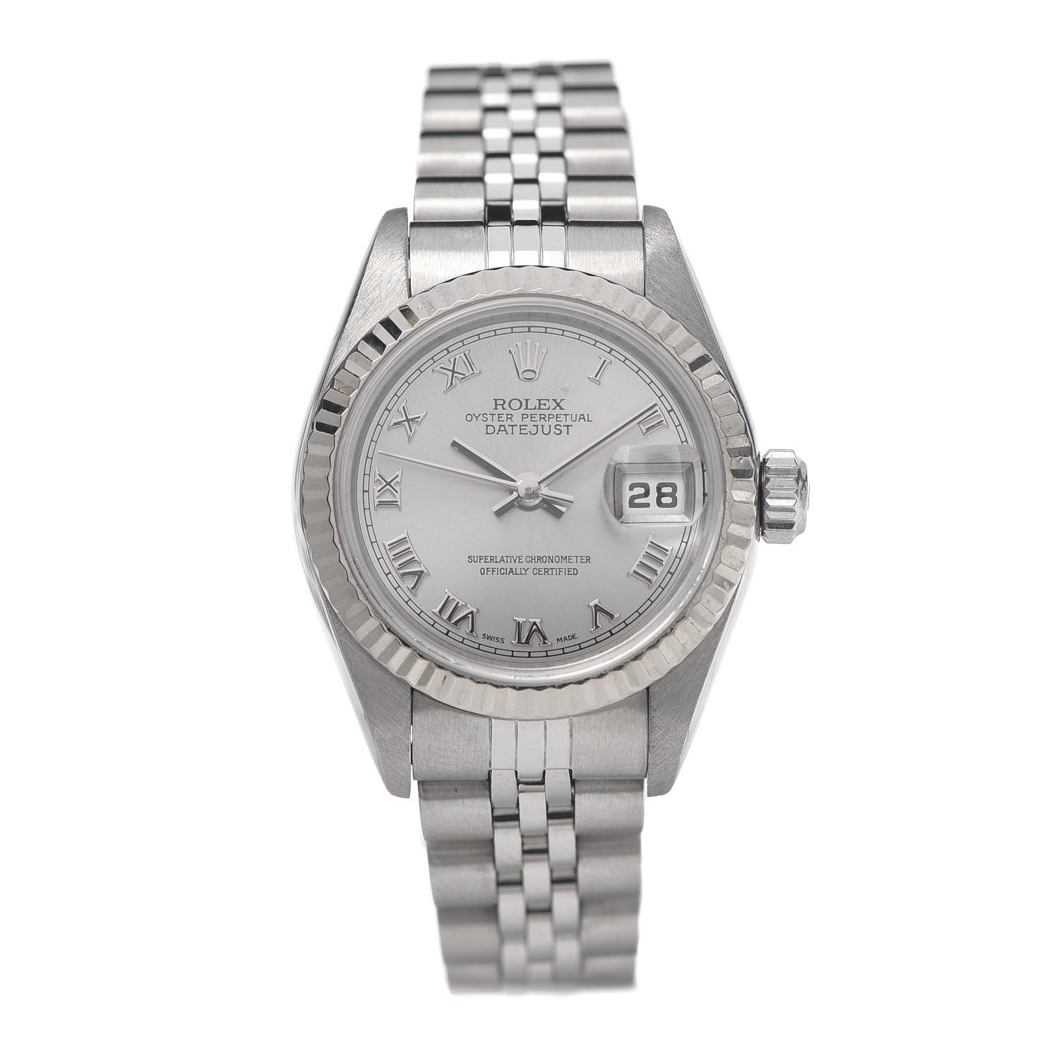 Rolex Stainless Steel 18K White Gold 26mm Oyster Perpetual Datejust Watch Silver Roman 79174 1 of 7