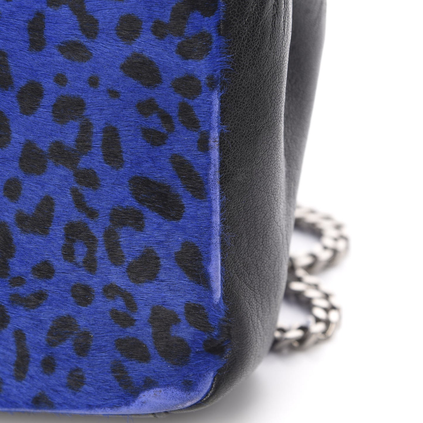 Pony Hair Calfskin Monogram Leopard Print Medium Punk Chain Bag Blue