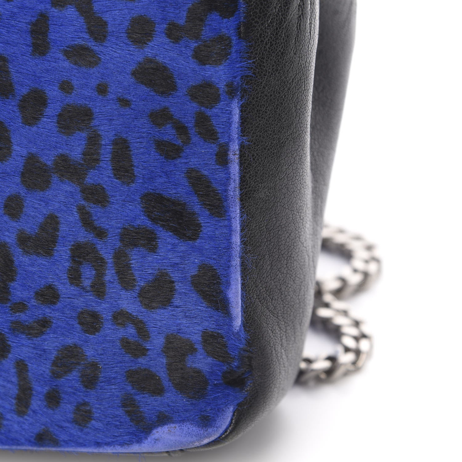 Saint Laurent Pony Hair Calfskin Monogram Leopard Print Medium Punk Chain Bag Blue 15 of 18