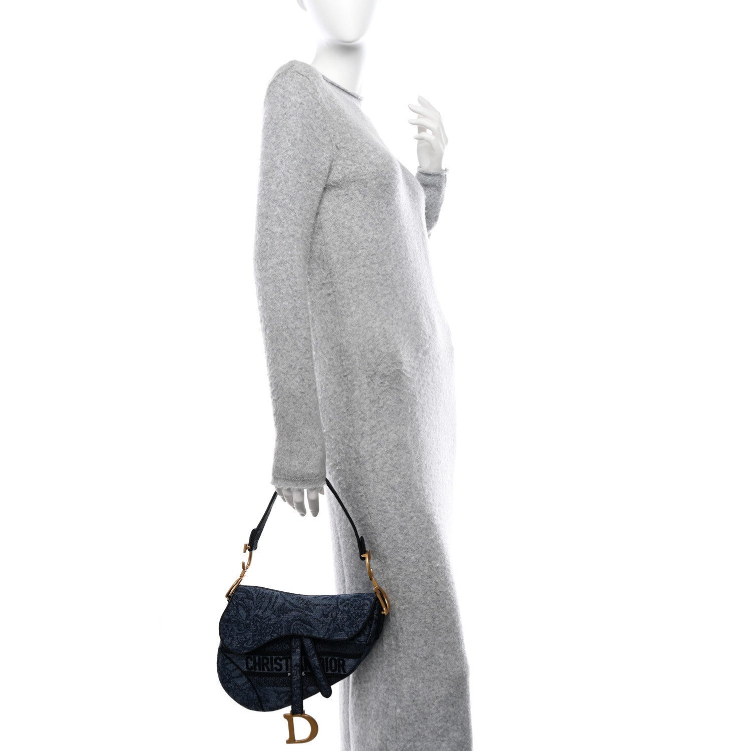 Christian Dior Denim Flowers Embroidered Saddle Bag Blue 2 of 11