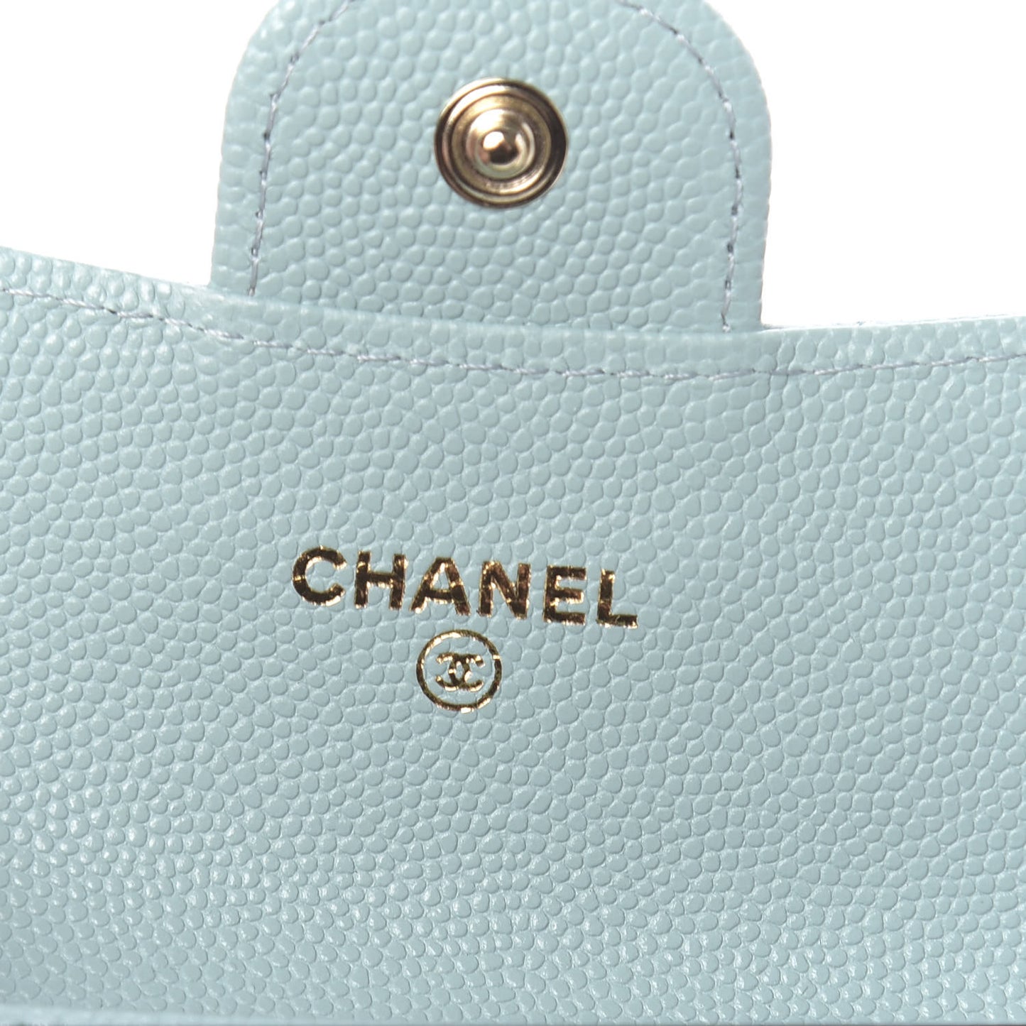 Caviar Quilted Flap Card Holder Wallet Light Blue