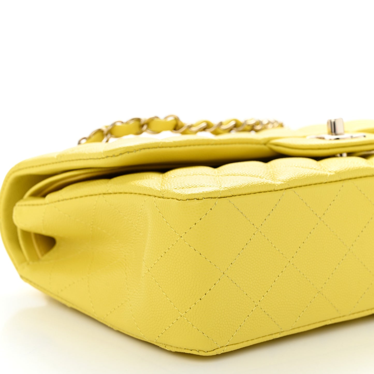 Caviar Quilted Medium Double Flap Yellow