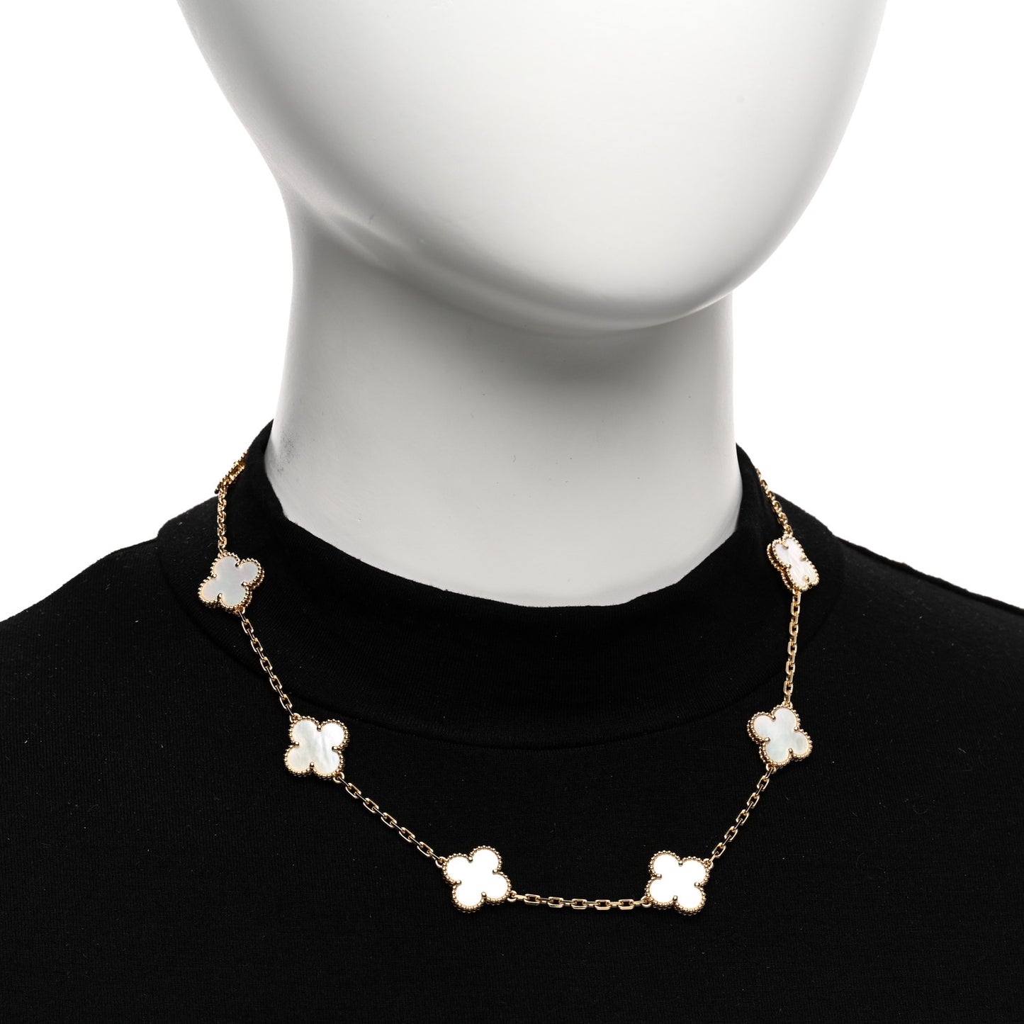 18K Yellow Gold Mother of Pearl 10 Motifs Vintage Alhambra Necklace
