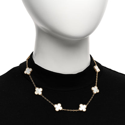 Van Cleef & Arpels 18K Yellow Gold Mother of Pearl 10 Motifs Vintage Alhambra Necklace 2 of 7