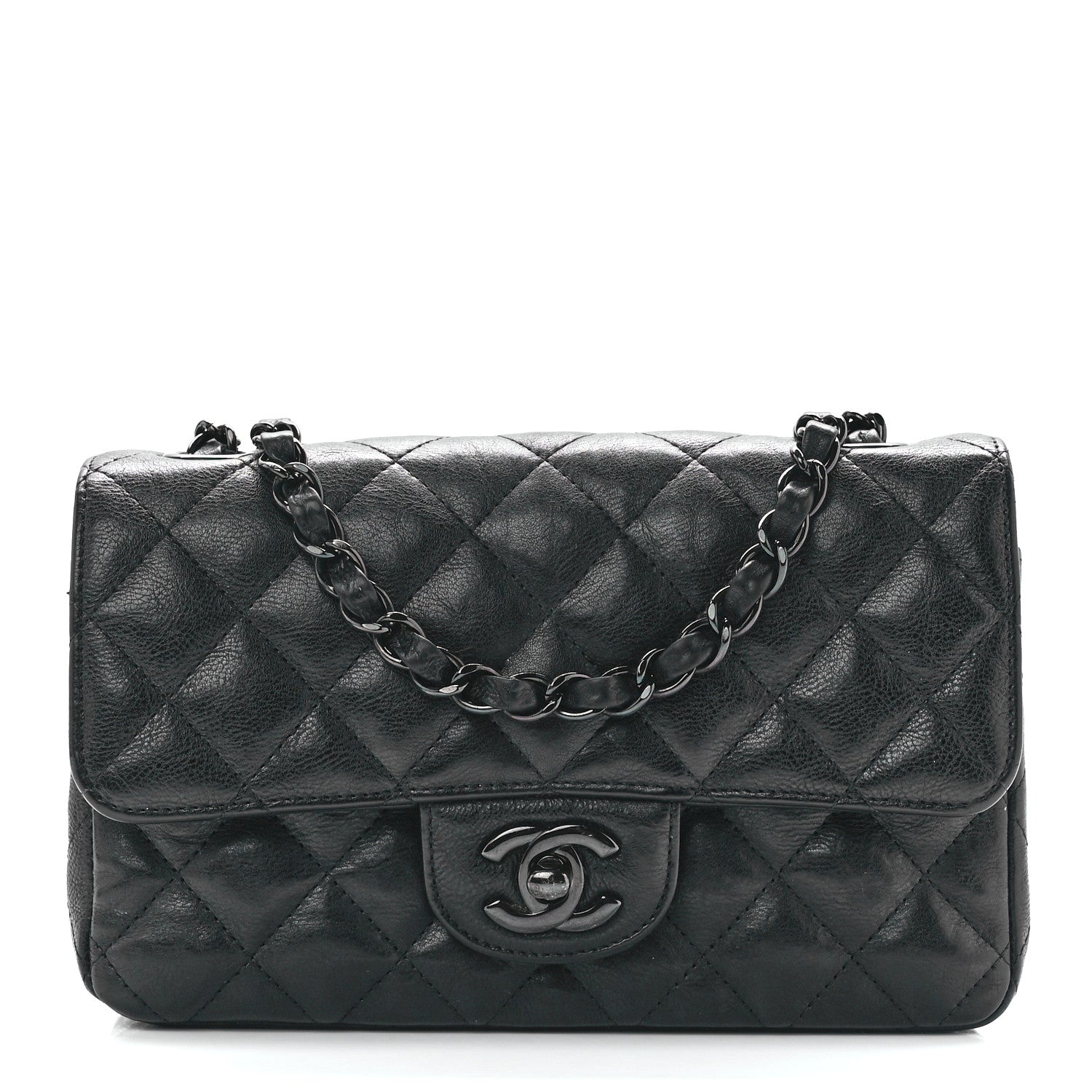 Chanel Crumpled Calfskin Quilted Mini Rectangular Flap So Black 1 of 12
