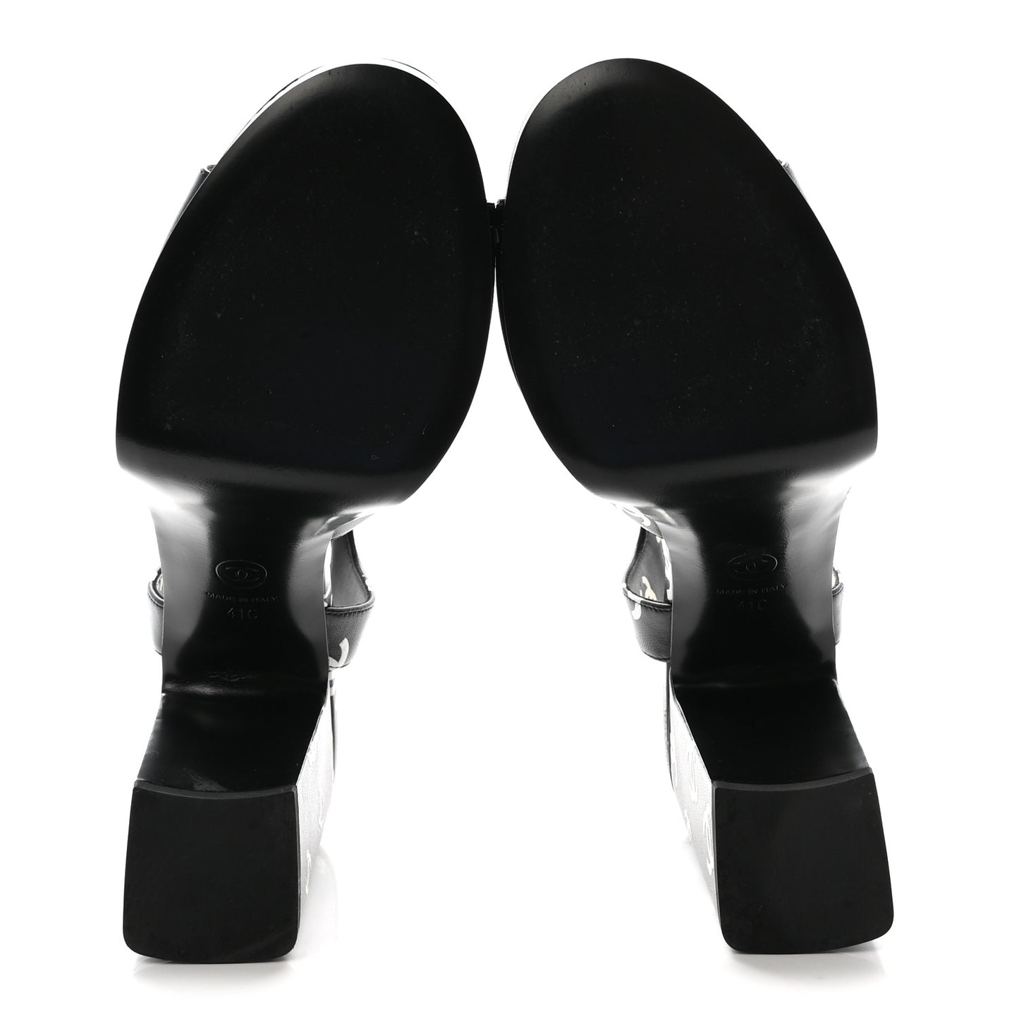 Printed Lambskin CC Platform Sandals 41 Black White