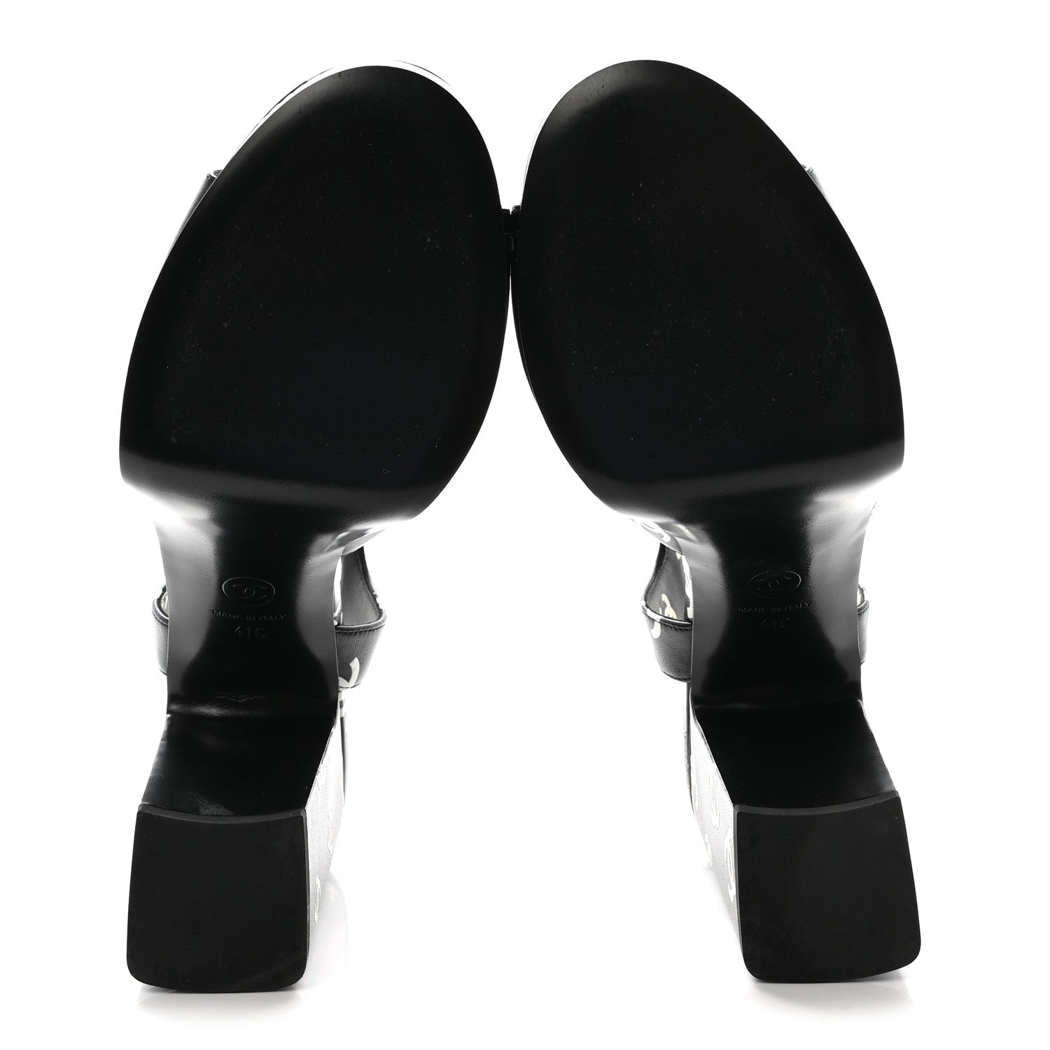 Chanel Printed Lambskin CC Platform Sandals 41 Black White 6 of 10