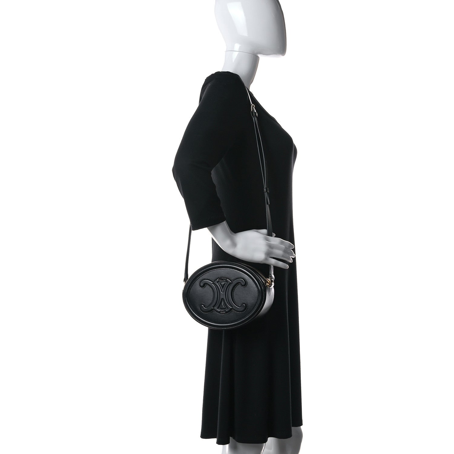 Celine Smooth Calfskin Cuir Triomphe Oval Bag Black 2 of 11