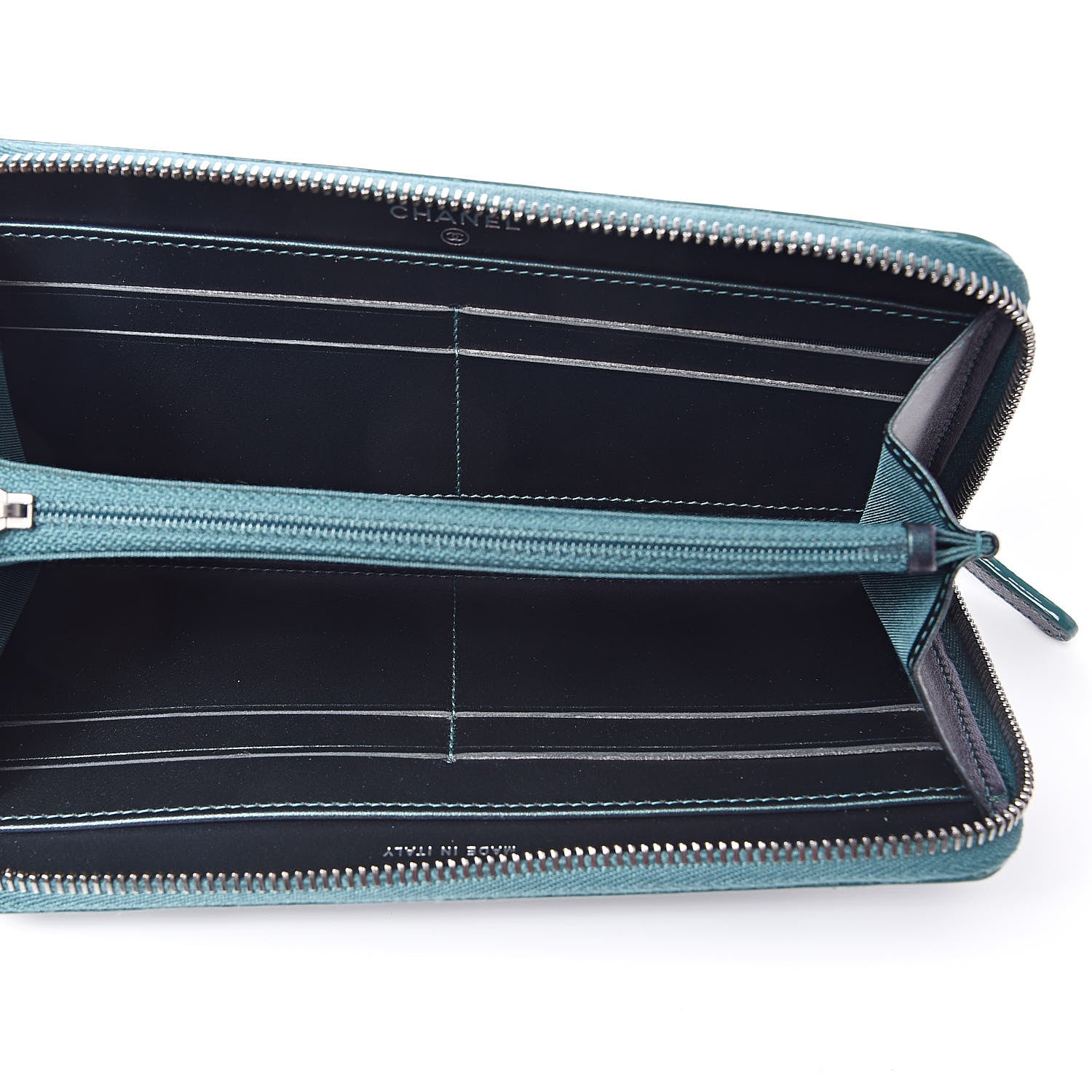 Chanel Iridescent Caviar Quilted Large Filigree Zip Around Wallet Dark Turquoise 5 of 9