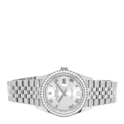 Rolex Stainless Steel 18K White Gold Diamond Bezel 36mm Oyster Perpetual Datejust Watch Silver 126284 2 of 5