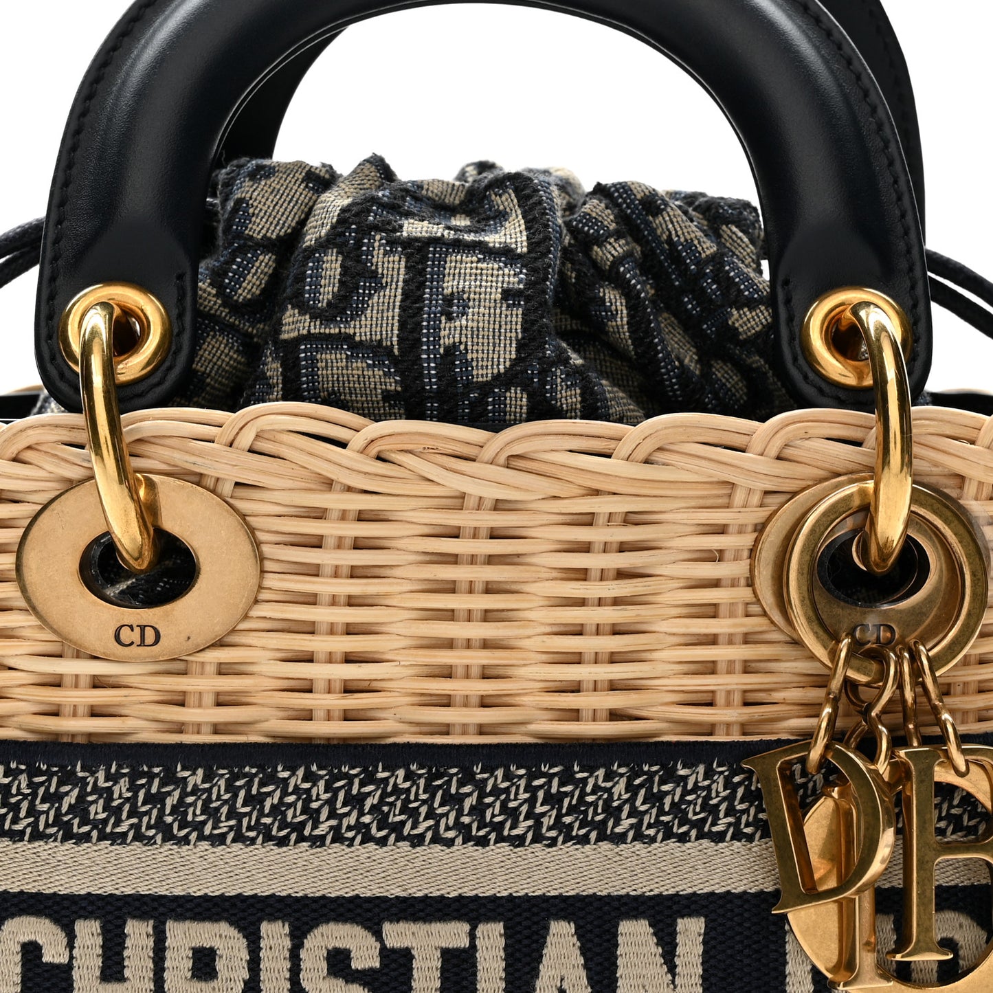 Wicker Oblique Mini Lady Dior Bag Blue