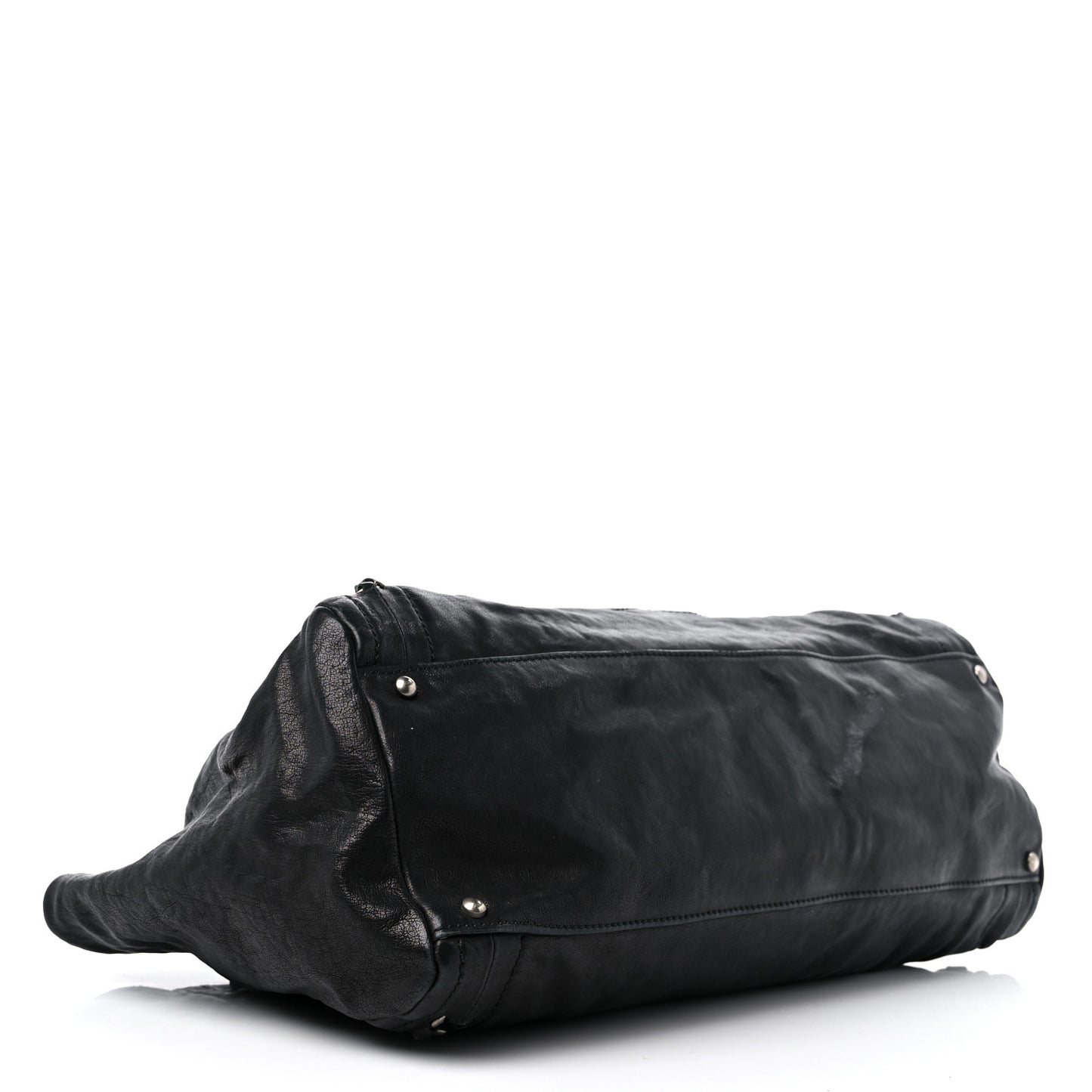 Glazed Calfskin East West Modern Chain Tote Black
