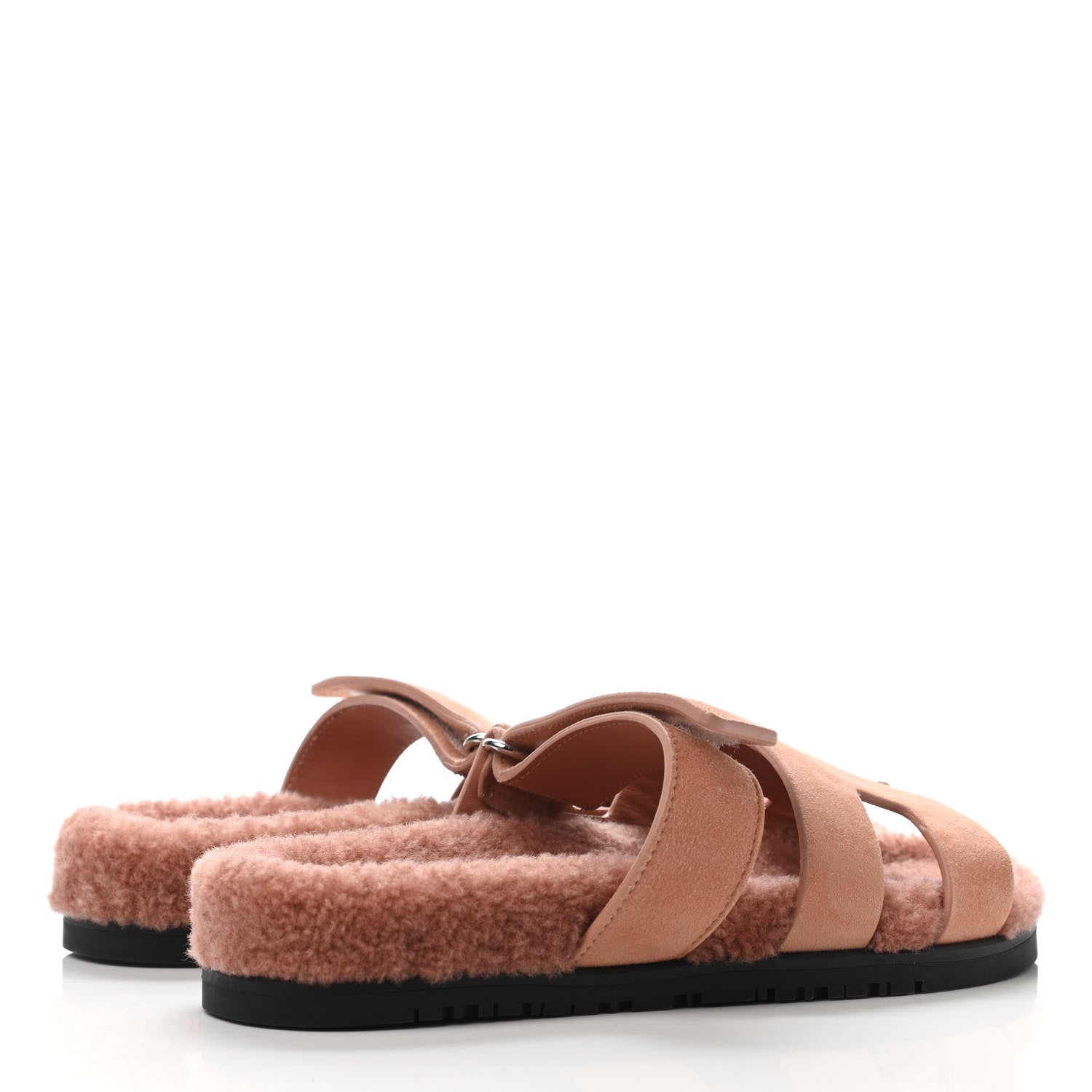 Hermes Suede Goatskin Woolskin Womens Chypre Sandals 37.5 Rose Aube 3 of 4