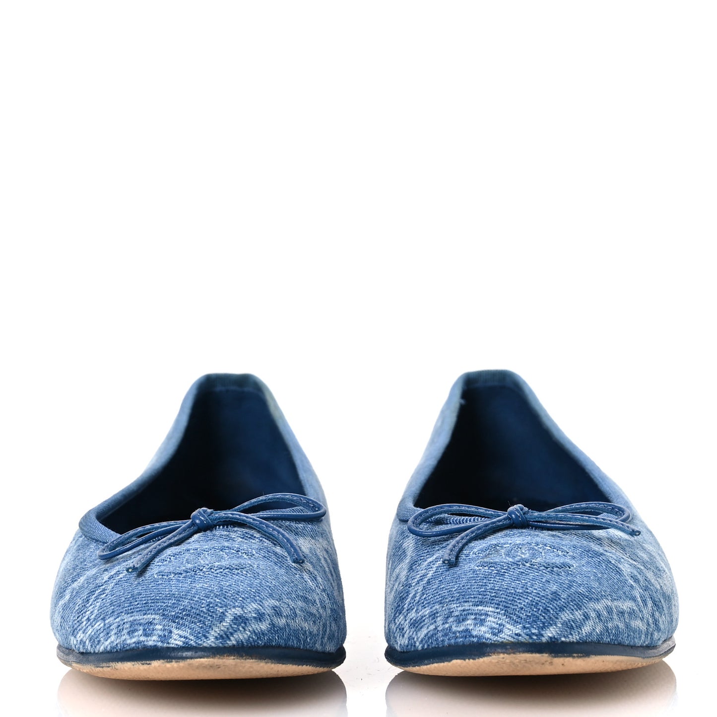 Denim Printed Cap Toe Ballerina Flats 38 Blue