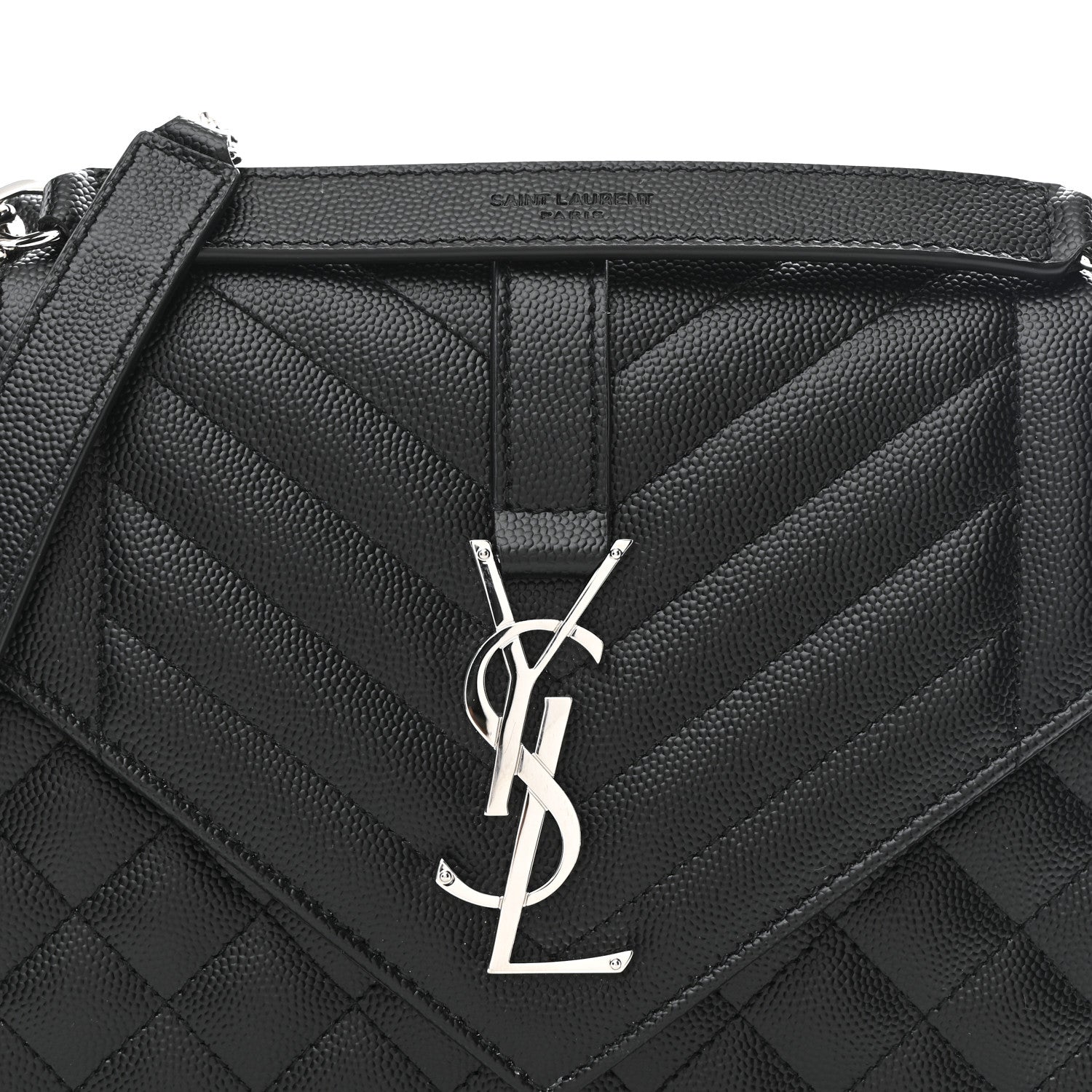 Saint Laurent Grain De Poudre Textured Mixed Matelasse Triquilt Medium Monogram Satchel Black 8 of 10
