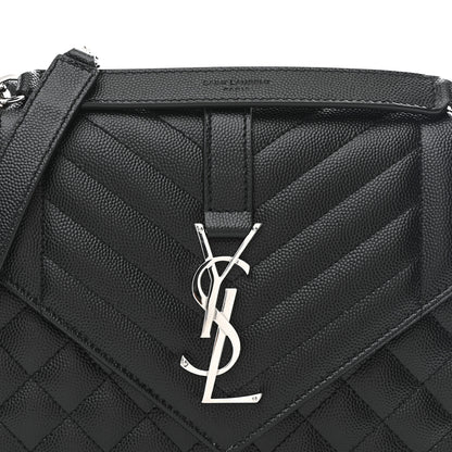 Saint Laurent Grain De Poudre Textured Mixed Matelasse Triquilt Medium Monogram Satchel Black 8 of 10