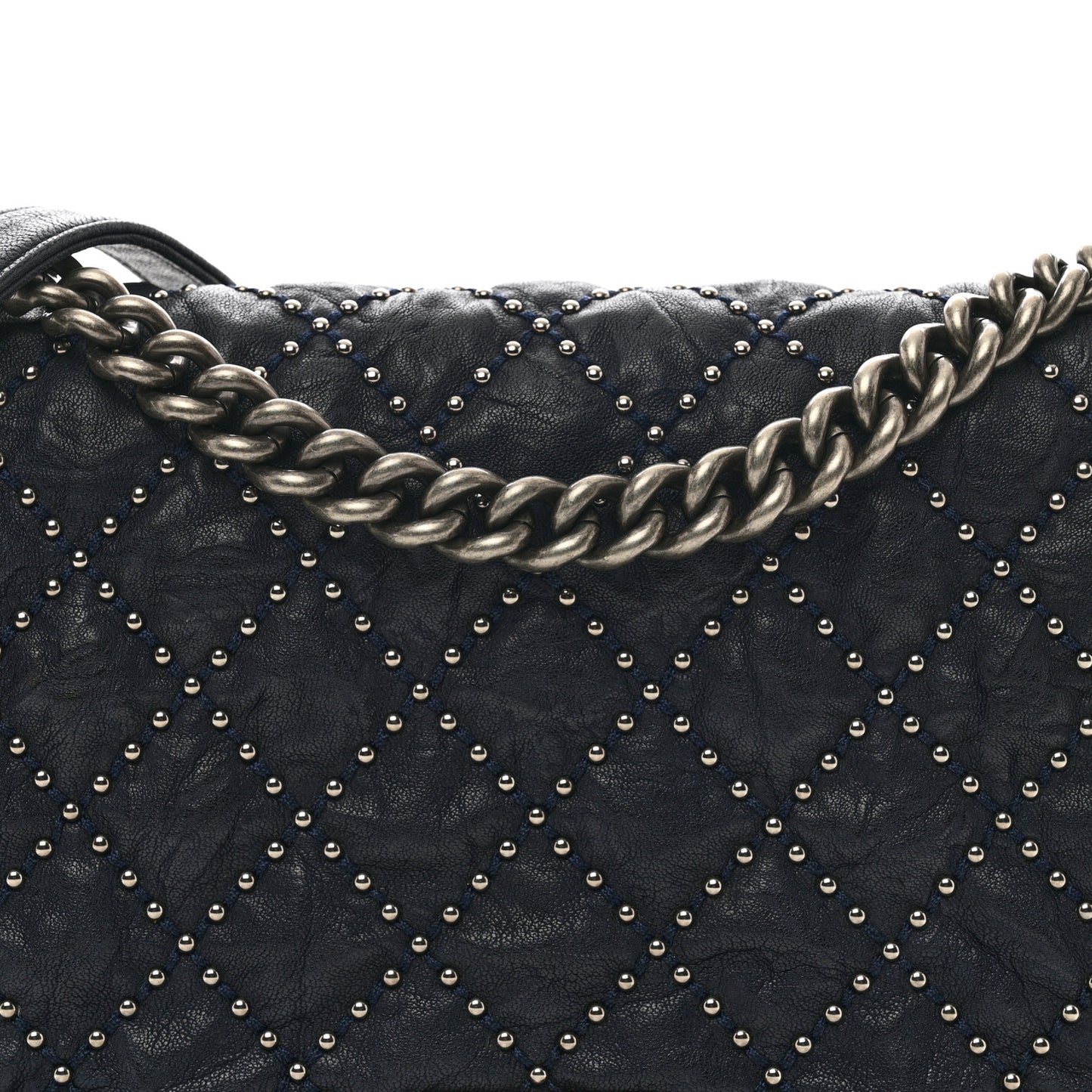 Crumpled Lambskin New Medium Studded Boy Flap Black