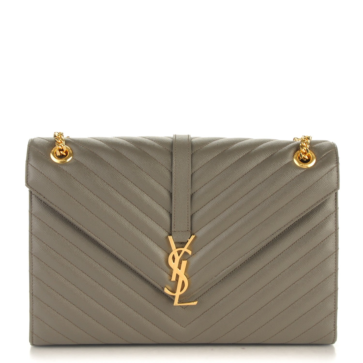 Saint Laurent Grain De Poudre Matelasse Chevron Large Monogram Satchel Earth 1 of 8