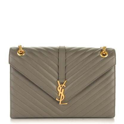 Saint Laurent Grain De Poudre Matelasse Chevron Large Monogram Satchel Earth 1 of 8