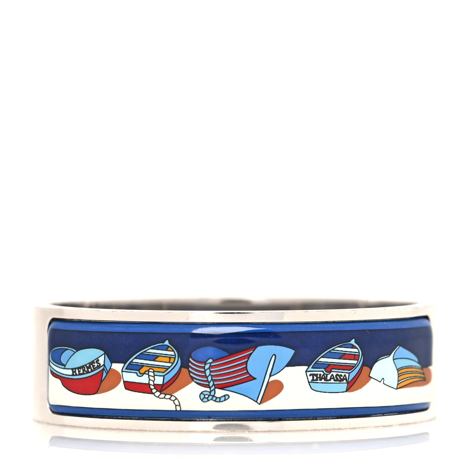Hermes Enamel Printed Wide Thalassa Boats Hinged Bracelet GM 1 of 5