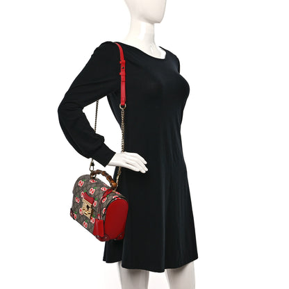 Gucci GG Supreme Monogram Apple Small Padlock Bamboo Shoulder Bag Beige Multicolor Lobster Red 2 of 10