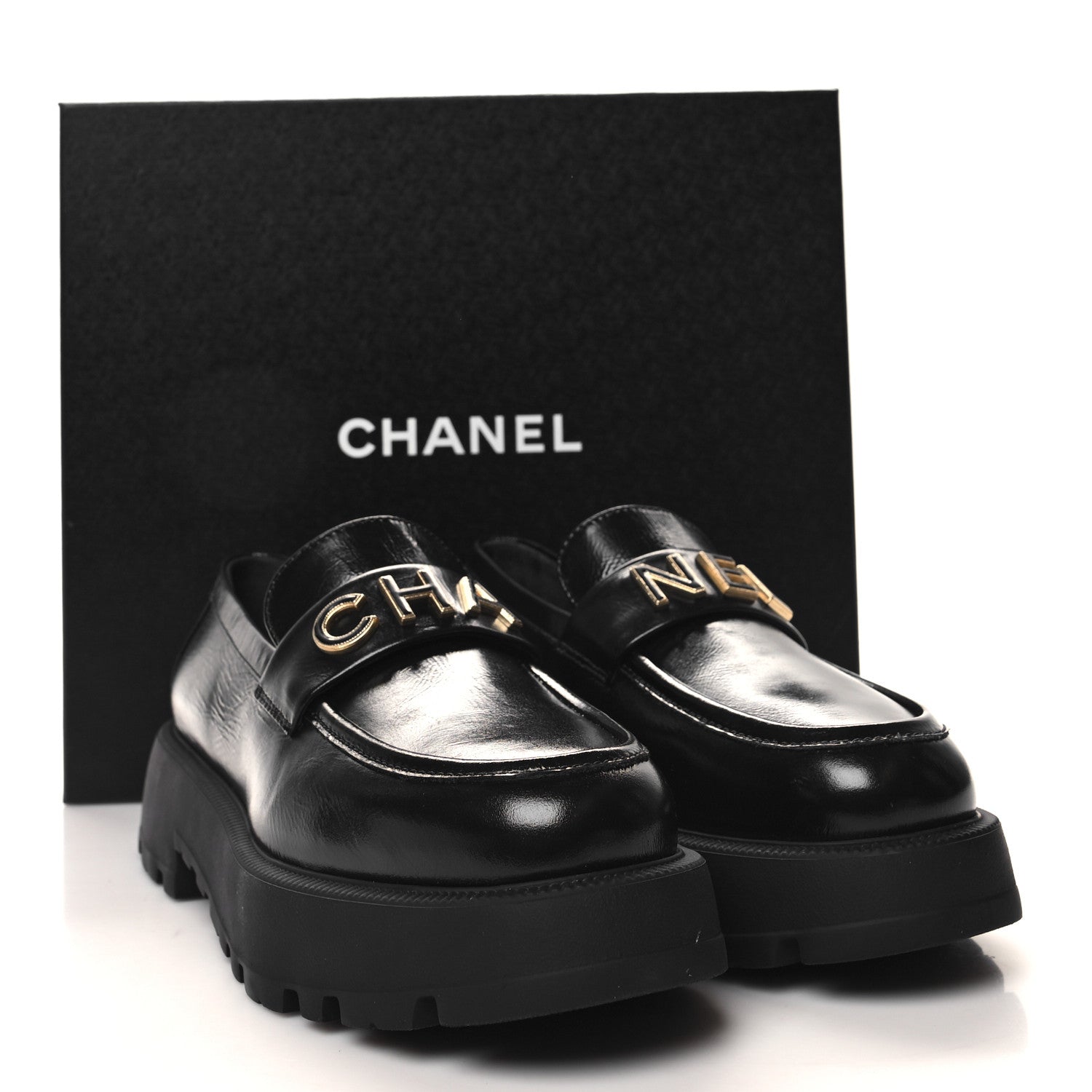 Chanel Shiny Calfskin Logo Loafers 40 Black 9 of 9