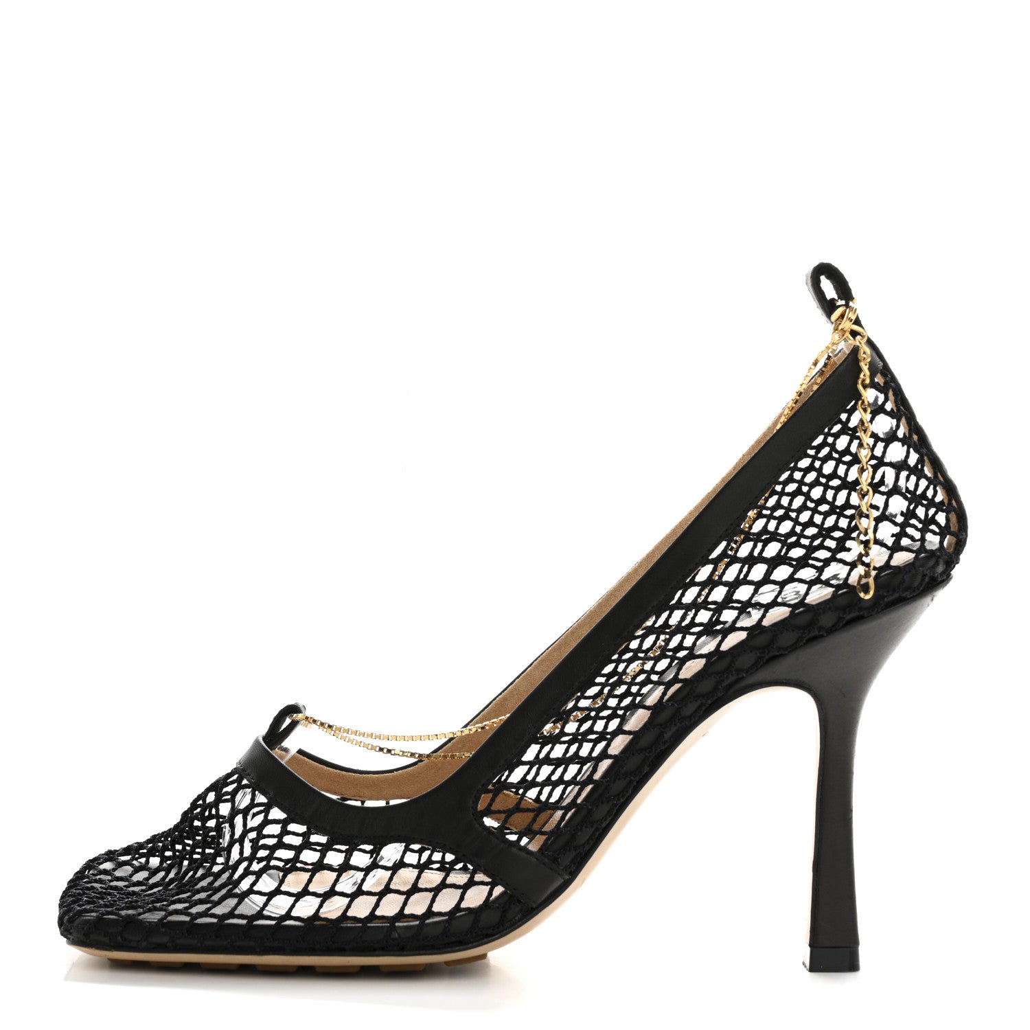 Bottega Veneta Mesh Calfskin Chain Stretch Pumps 36.5 Black 1 of 9