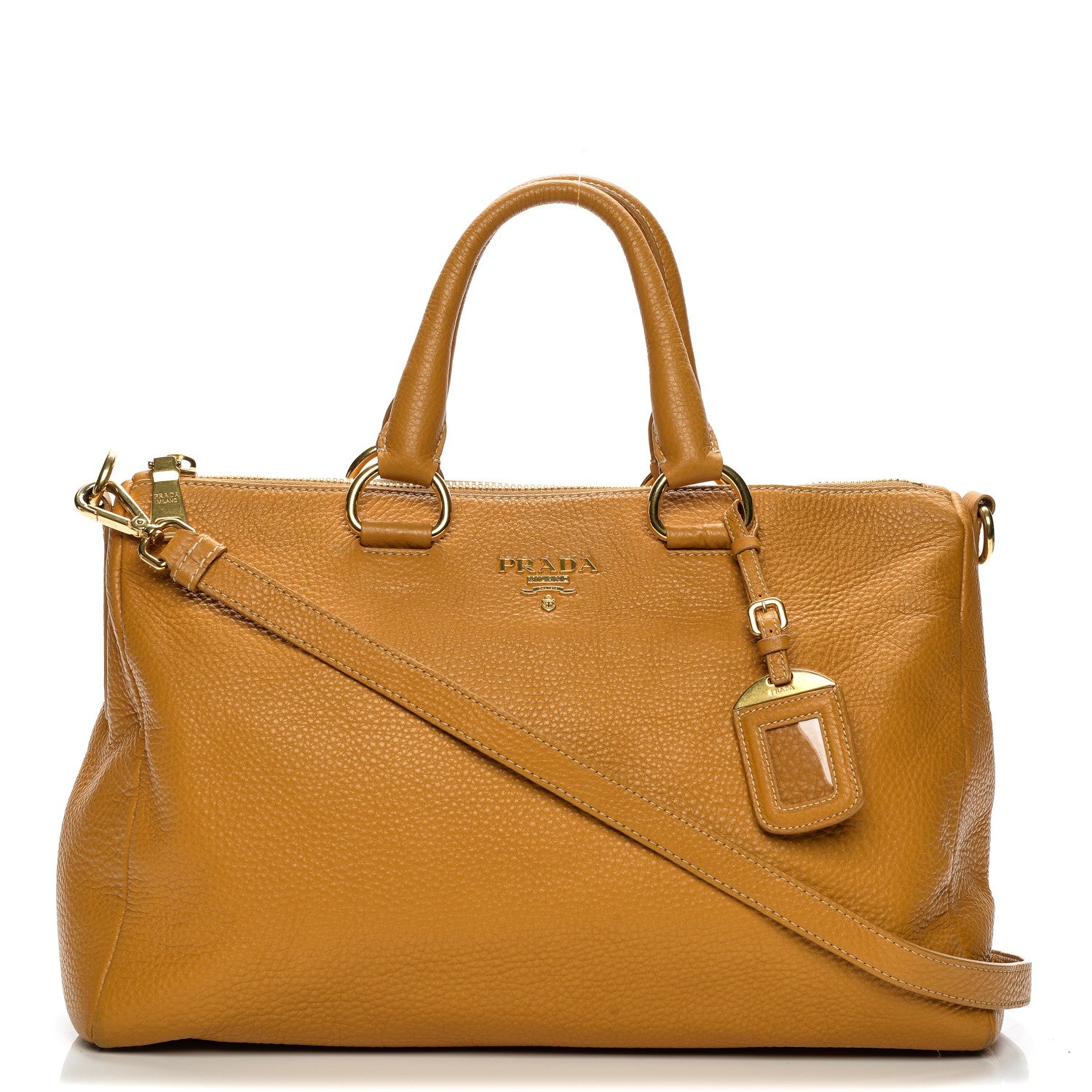 Prada Vitello Daino Top Handle Zip Tote Ocra 1 of 11