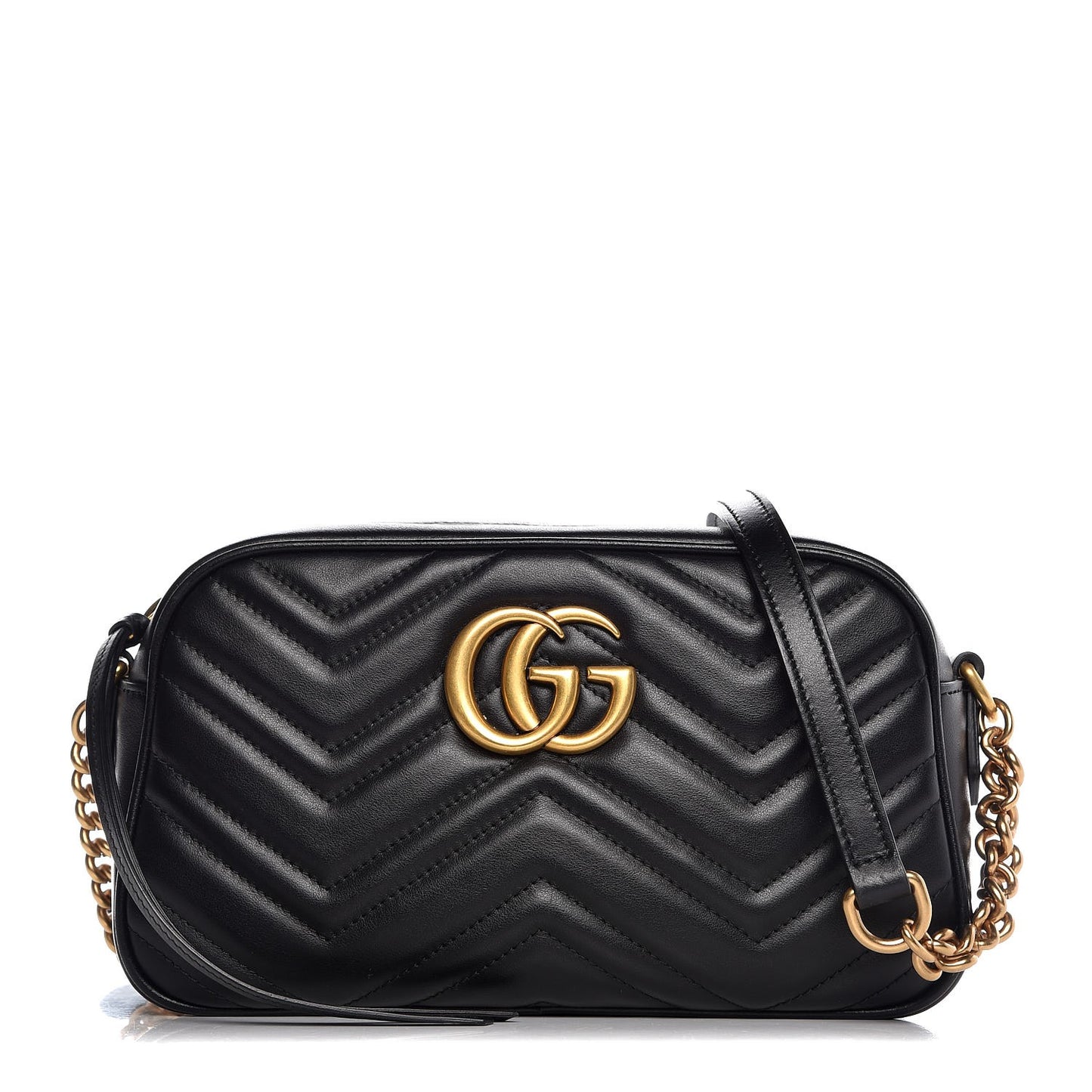 Calfskin Matelasse Small GG Marmont Chain Shoulder Bag Black