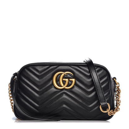 Gucci Calfskin Matelasse Small GG Marmont Chain Shoulder Bag Black 1 of 7