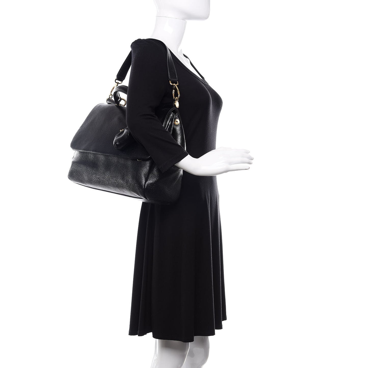 Grained Deerskin Large Miss Sicily Satchel Black