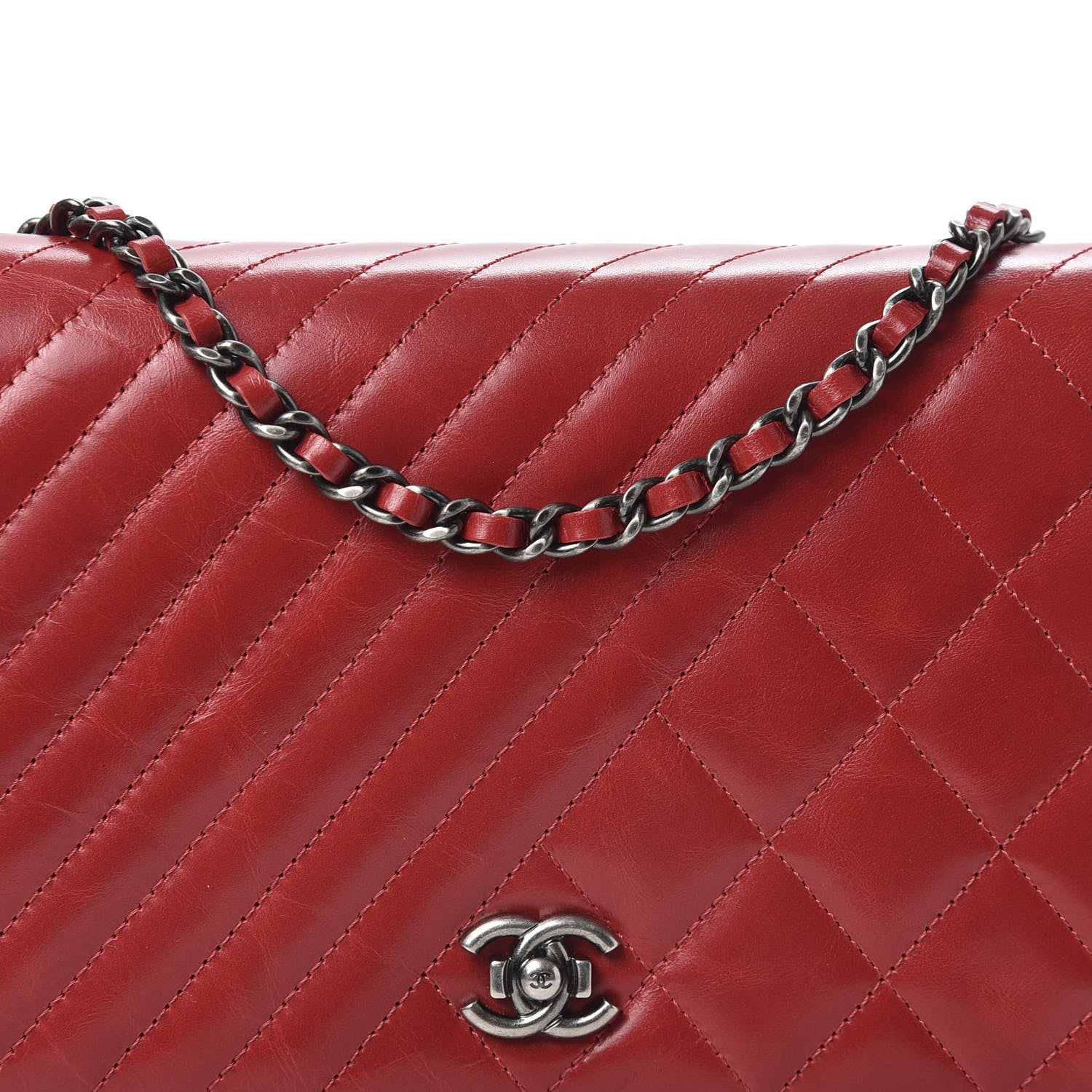 Chanel Glazed Calfskin Quilted Coco Boy Wallet On Chain WOC Red 11 of 12