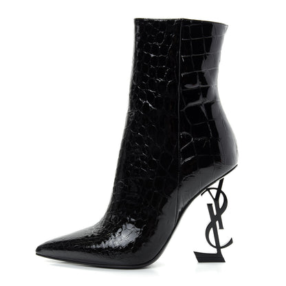 Saint Laurent Alligator Embossed Patent Calfskin Opyum 110 Ankle Boots 36 Black 1 of 11