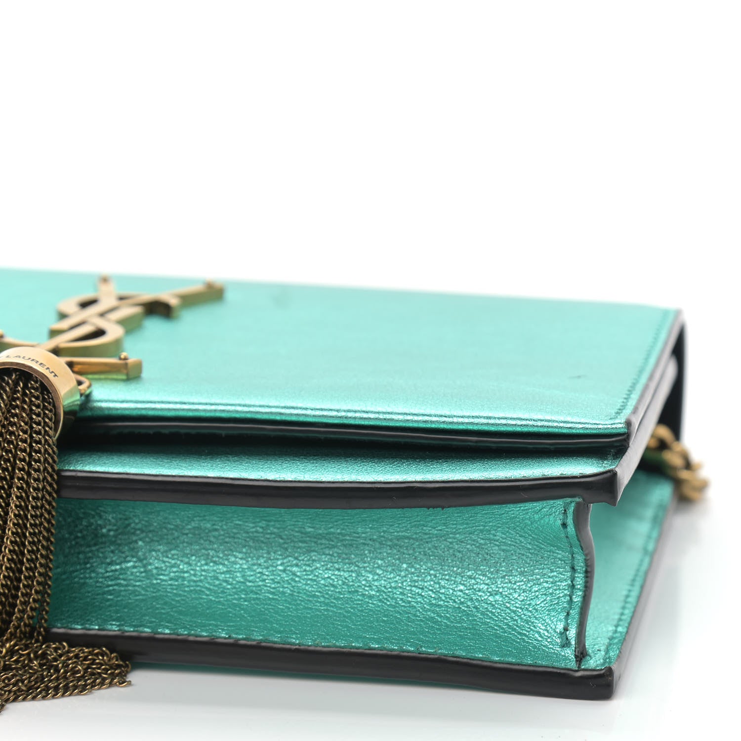 Saint Laurent Laminated Calfskin Classic Monogram Kate Tassel Chain Wallet Green 9 of 10