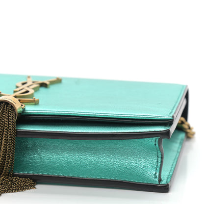 Saint Laurent Laminated Calfskin Classic Monogram Kate Tassel Chain Wallet Green 9 of 10